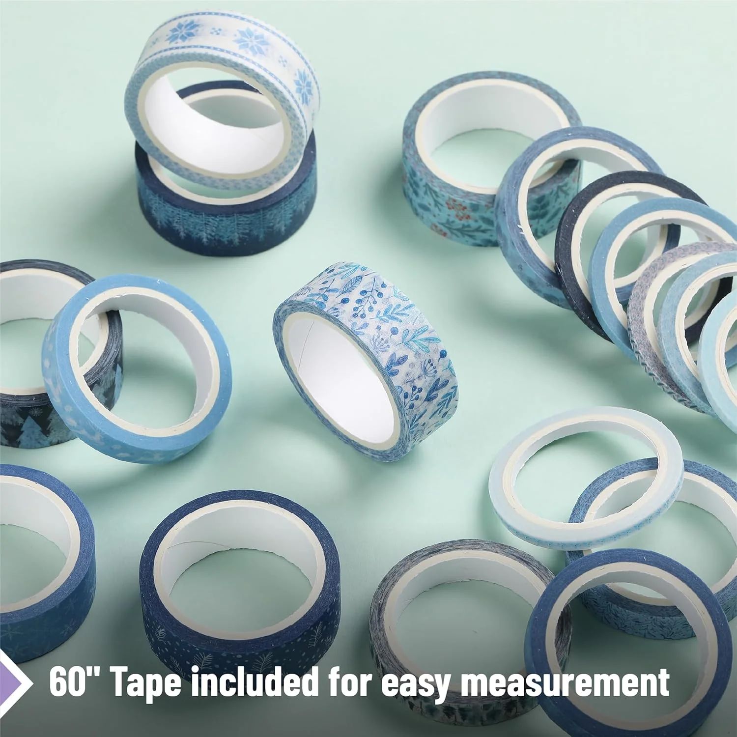 Blue Washi Tape Set, 21 Rolls, Ocean Breeze, 5 Yards Each - Image 5