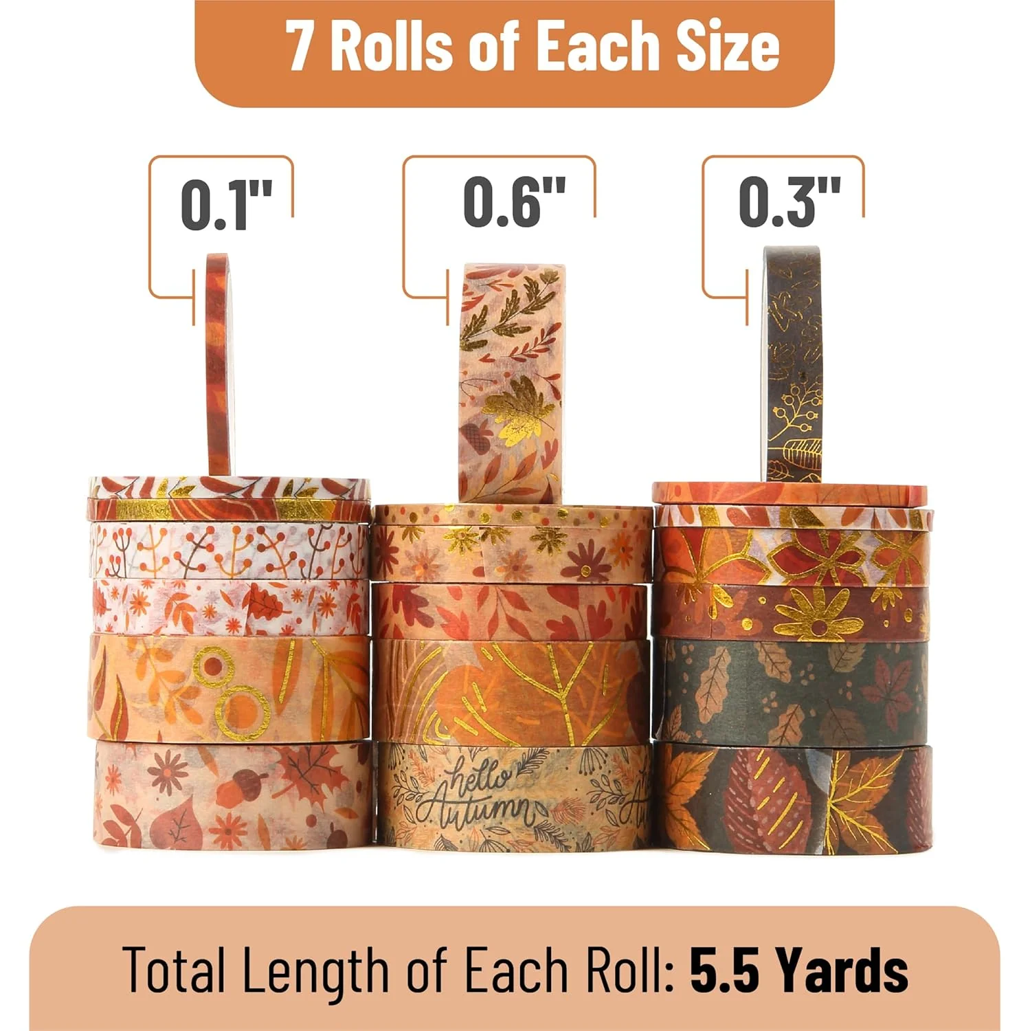 Mr. Pen- Washi Tape Set, 21 Rolls, Autumn Leaves, Decorative Tape, Washi Tapes - Image 4