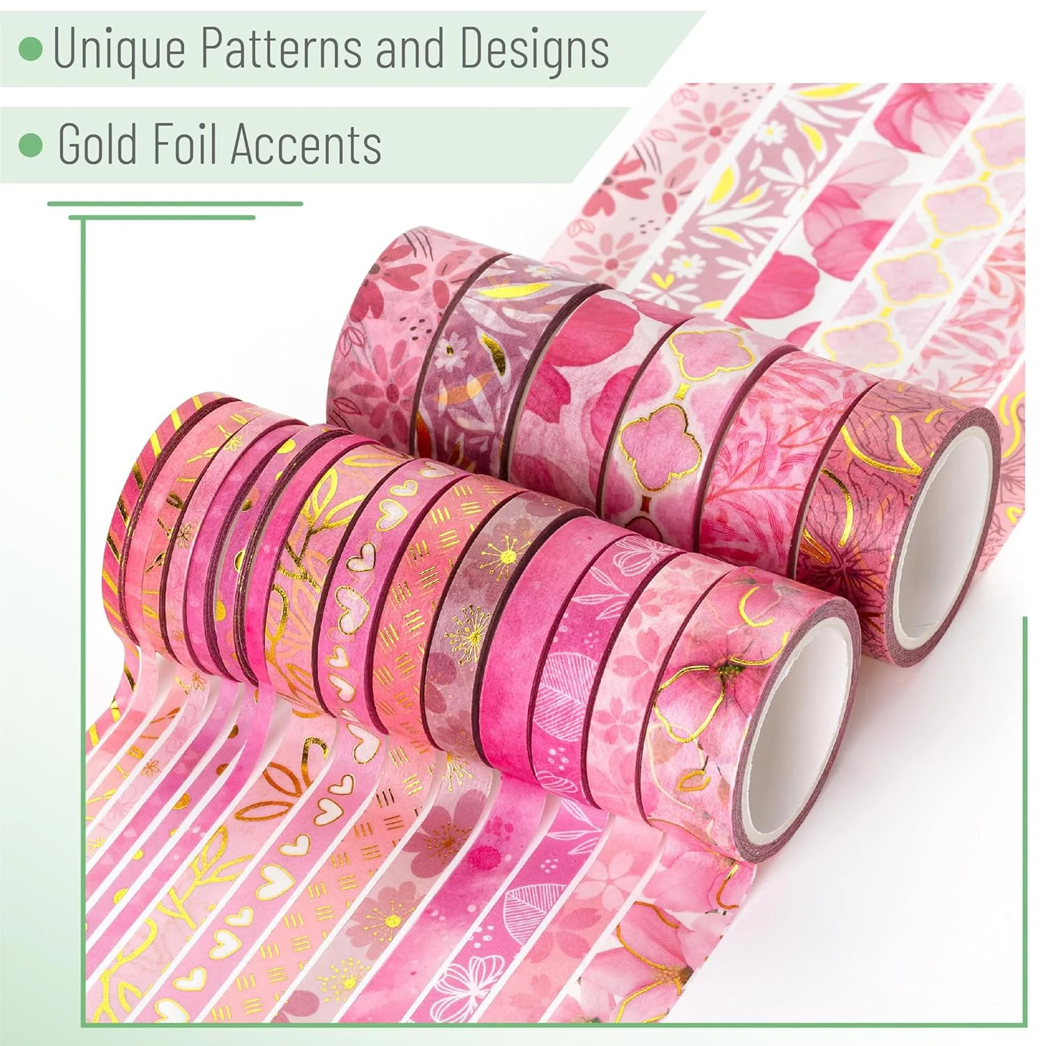 Mr. Pen- Washi Tape Set, 21 Rolls, Floral Pink, Decorative Tape with Measure Tape - Image 3