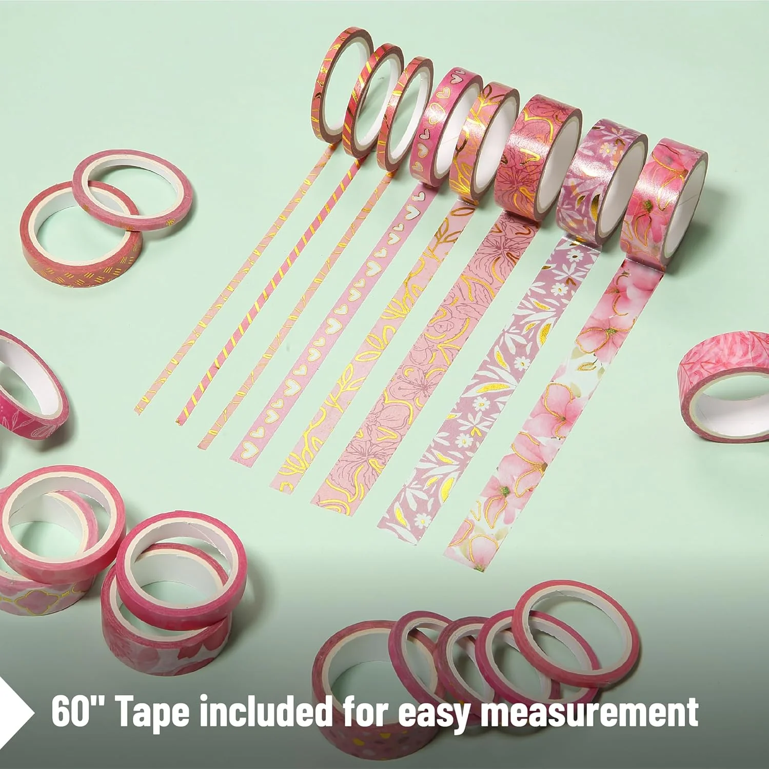 Mr. Pen- Washi Tape Set, 21 Rolls, Floral Pink, Decorative Tape with Measure Tape - Image 6