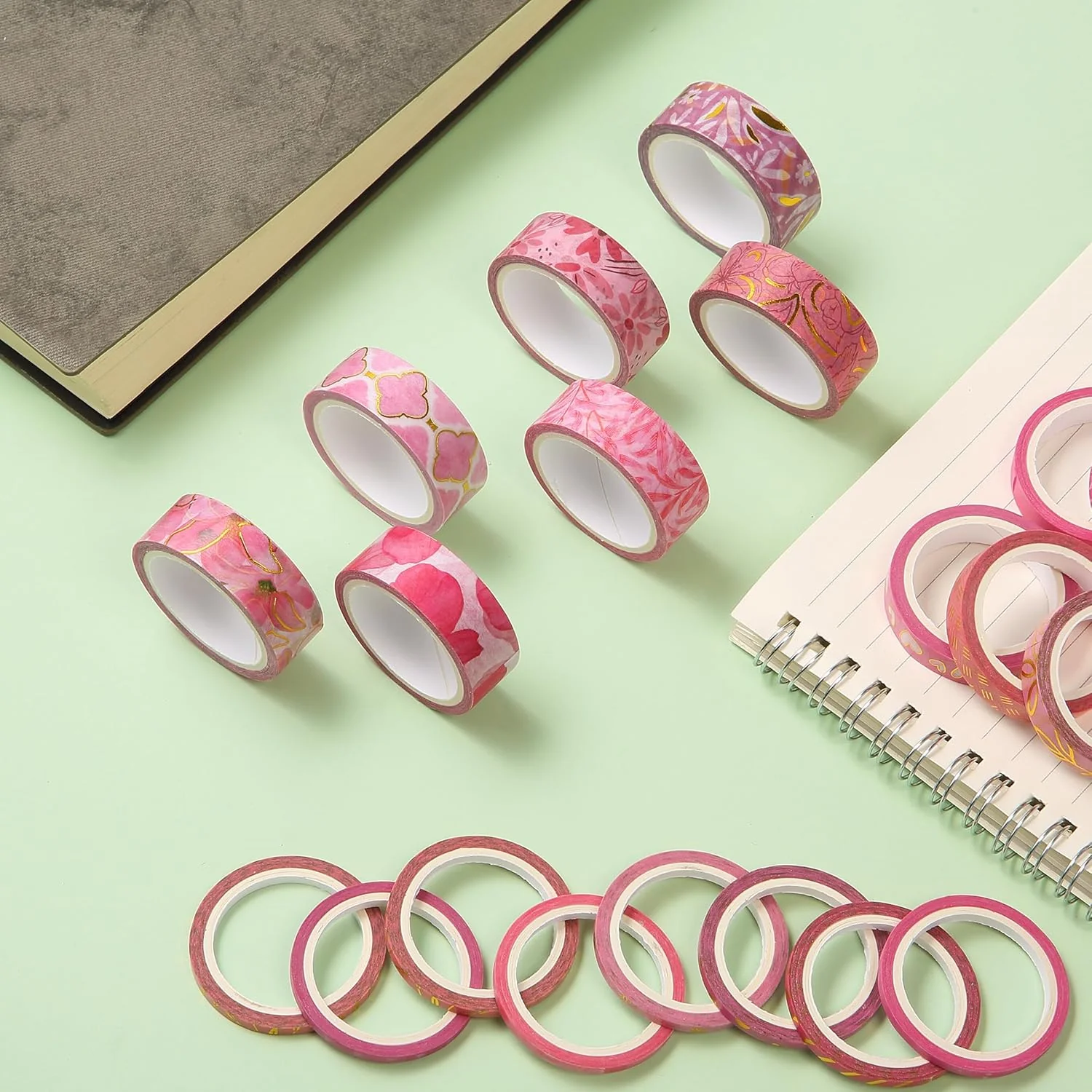 Mr. Pen- Washi Tape Set, 21 Rolls, Floral Pink, Decorative Tape with Measure Tape - Image 7