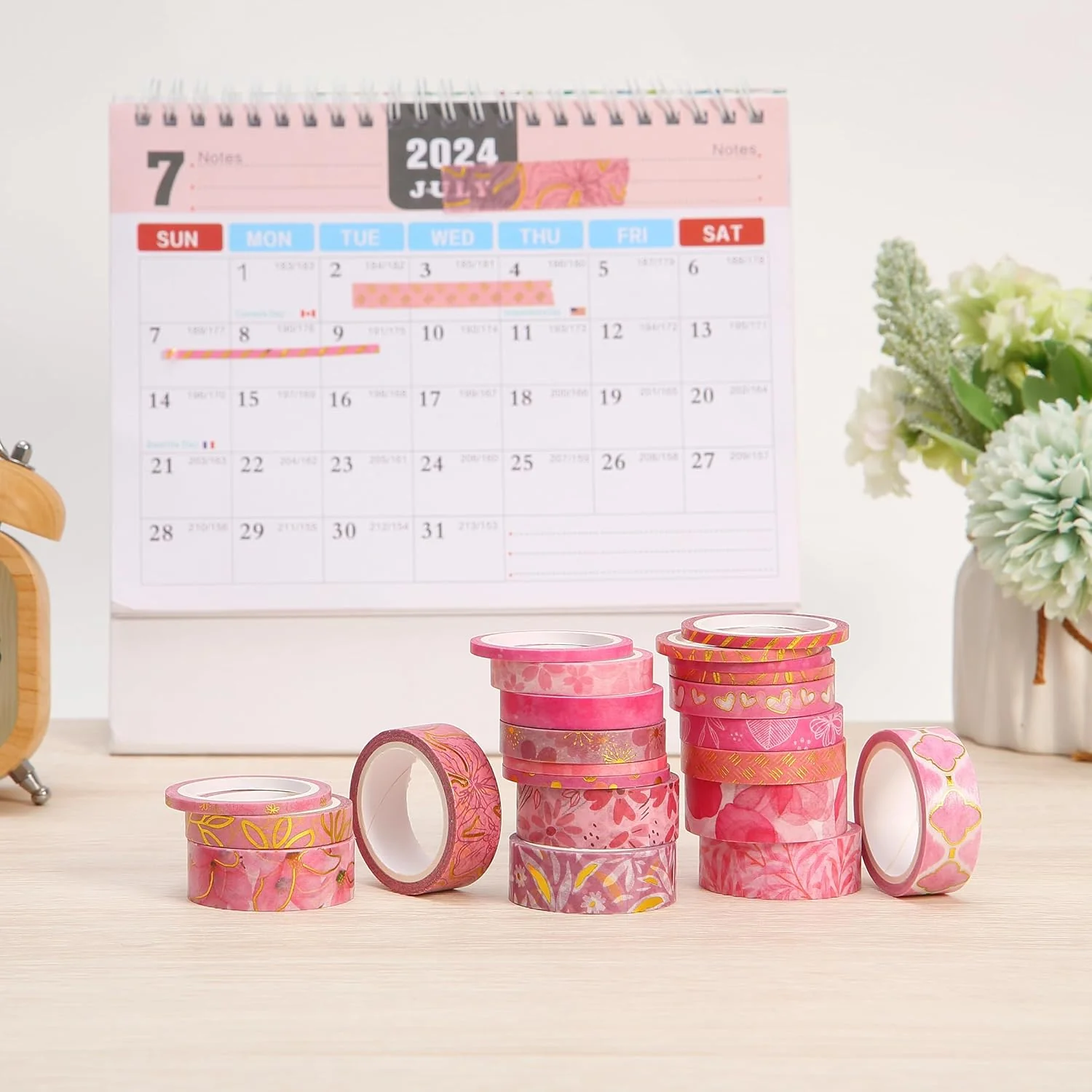 Mr. Pen- Washi Tape Set, 21 Rolls, Floral Pink, Decorative Tape with Measure Tape - Image 8