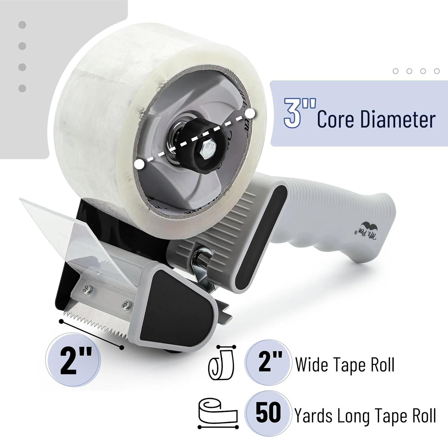 Heavy Duty Packing Tape Dispenser Gun 2-Inch, 2 Pack + 2 Tape Rolls, Black - Image 3