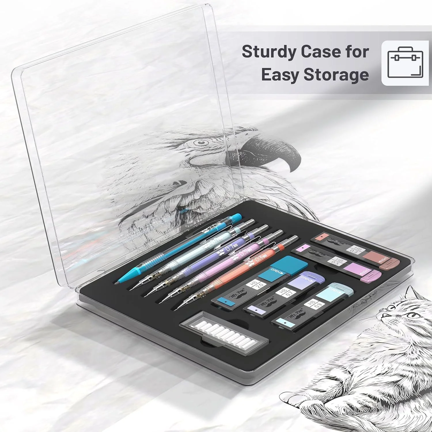 Pastel Mechanical Pencil Set with Refills, 5 Sizes, Clear Barrel - Image 5