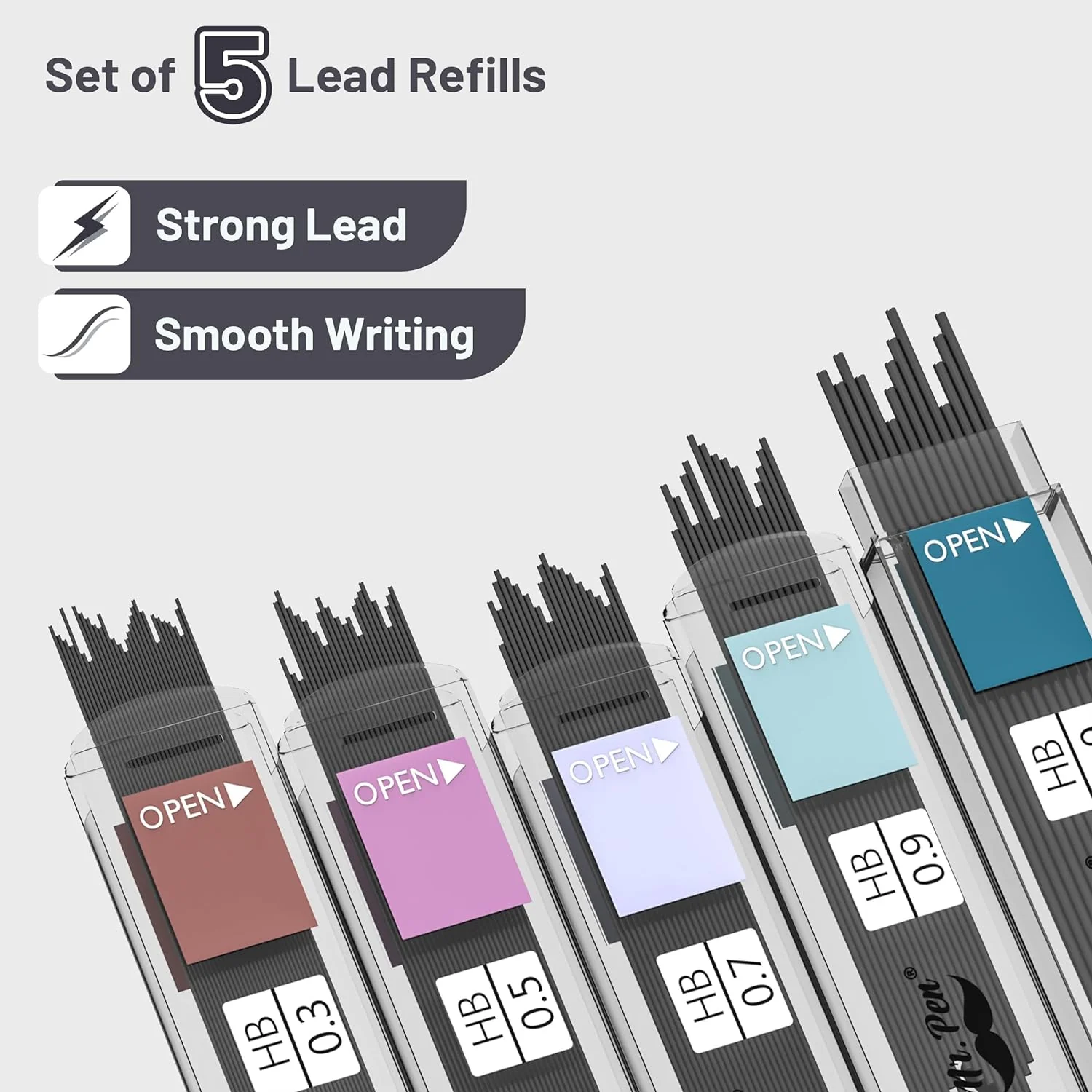 Pastel Mechanical Pencil Set with Refills, 5 Sizes, Clear Barrel - Image 6