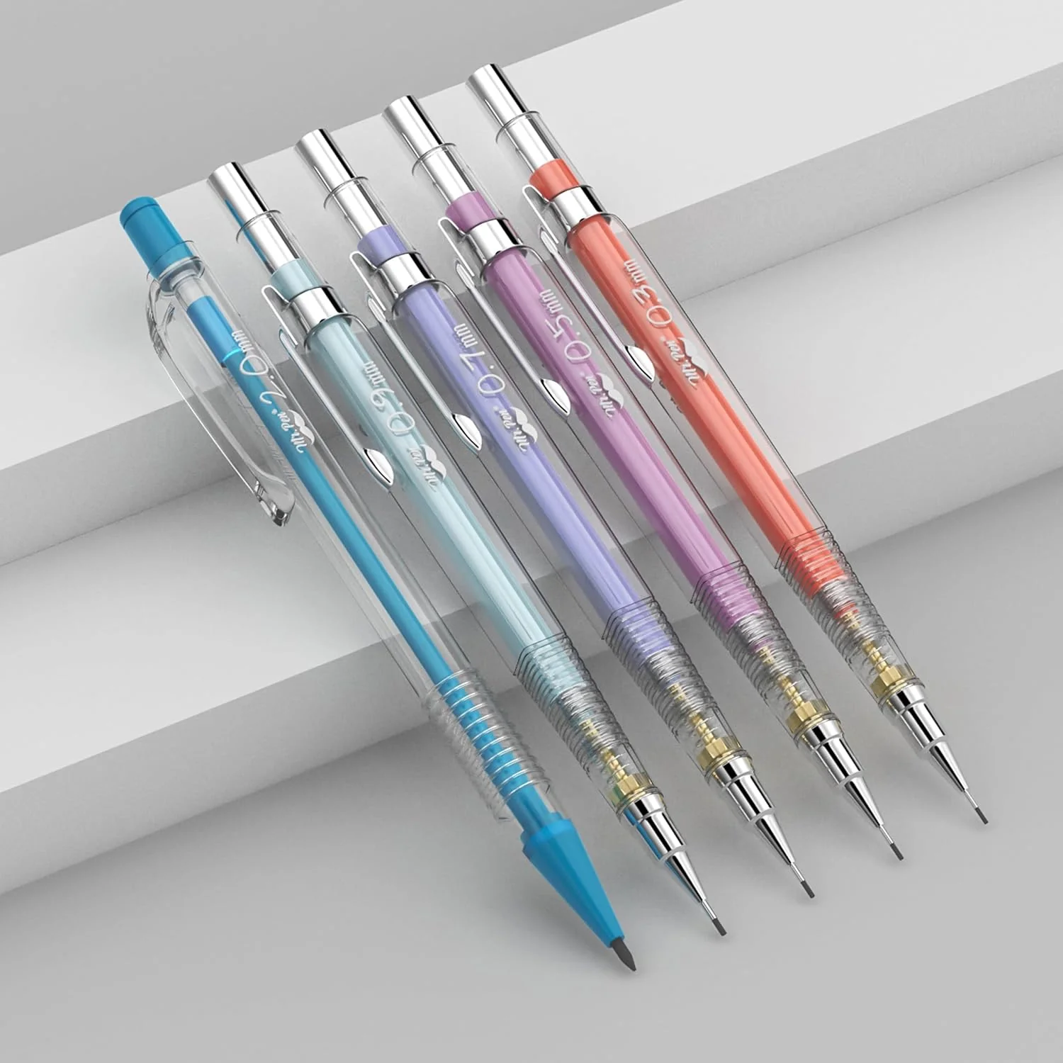 Pastel Mechanical Pencil Set with Refills, 5 Sizes, Clear Barrel - Image 8