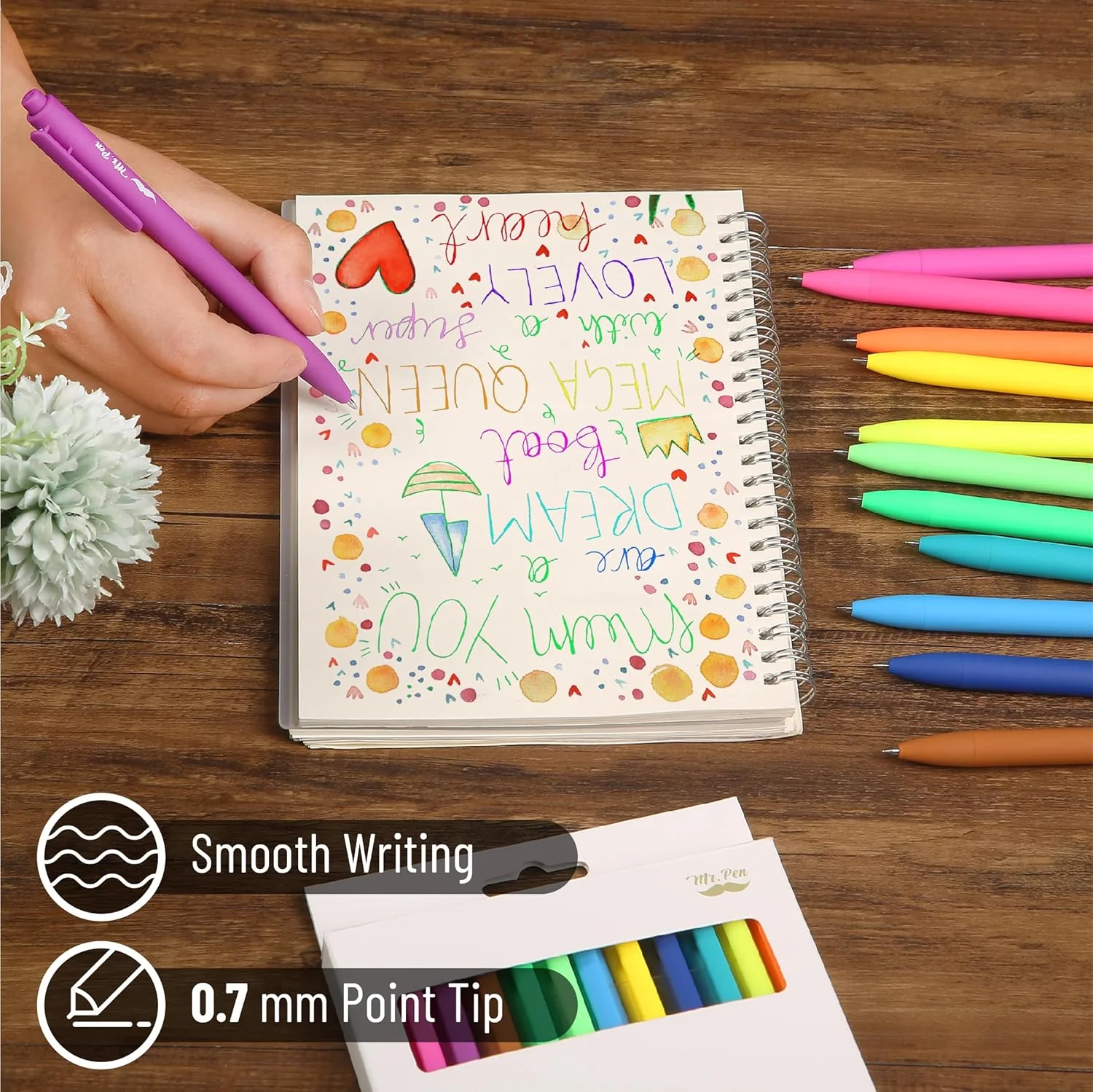 Retractable Gel Pens, 12 Pack, Cute Design, Colored Ink, Quick-Dry, Fine Point 0.7mm - Image 12