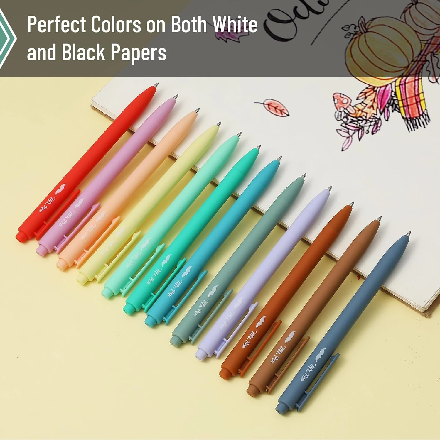 Retractable Gel Pens, 12 Pack, Cute Design, Colored Ink, Quick-Dry, Fine Point 0.7mm - Image 19