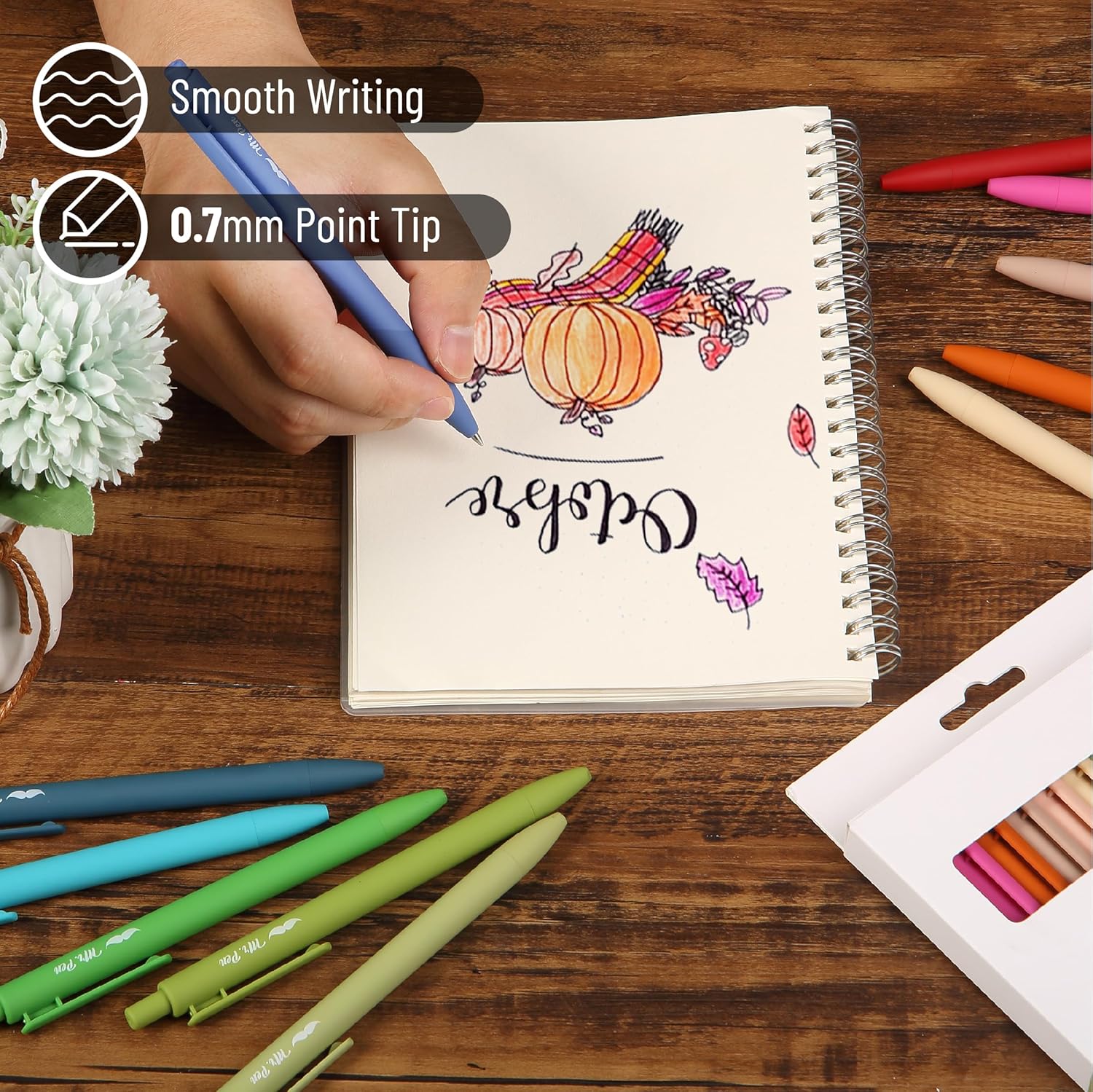 Retractable Gel Pens, 12 Pack, Cute Design, Colored Ink, Quick-Dry, Fine Point 0.7mm - Image 3