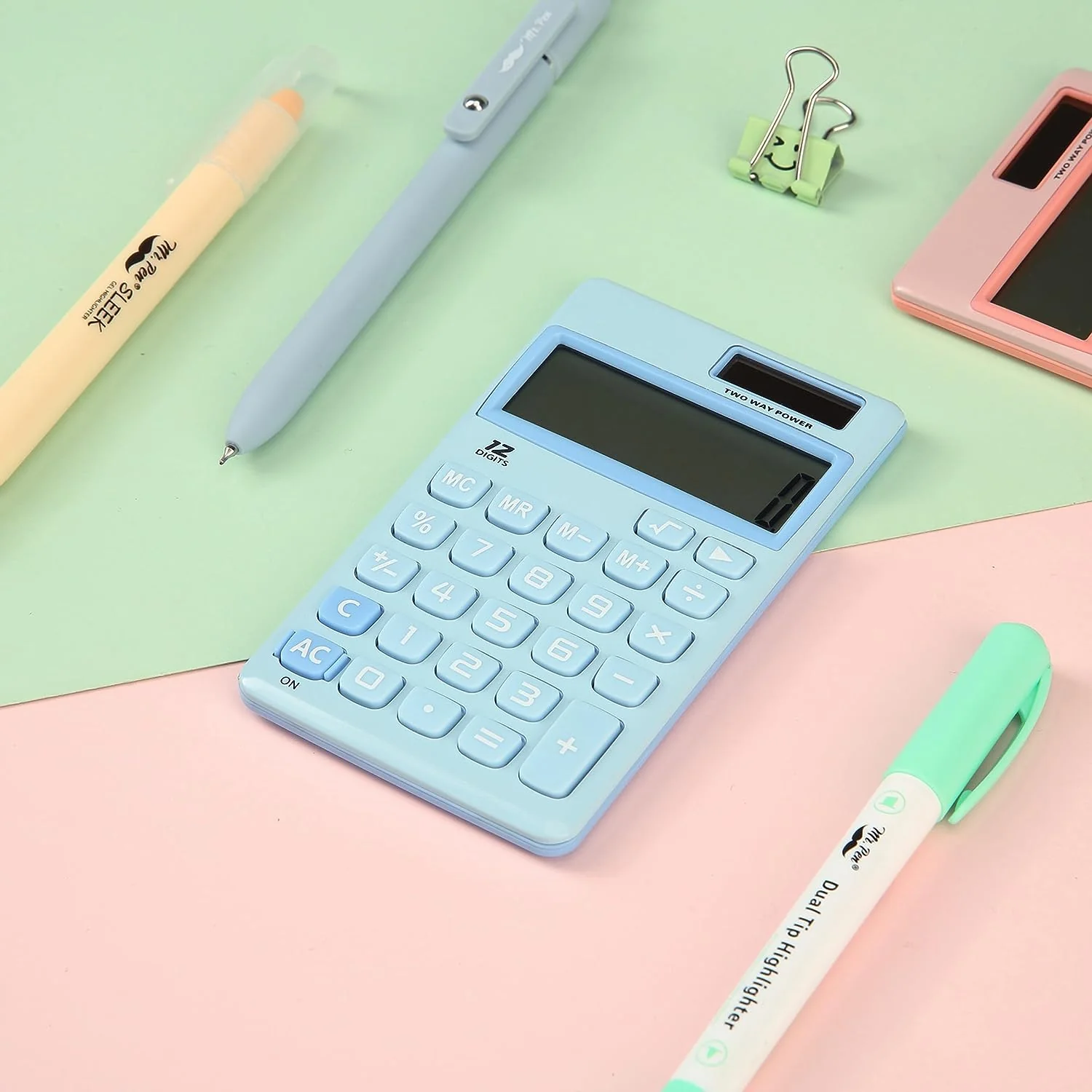12-Digit Solar Calculator, Light Blue, Standard Function, Handheld - Image 5