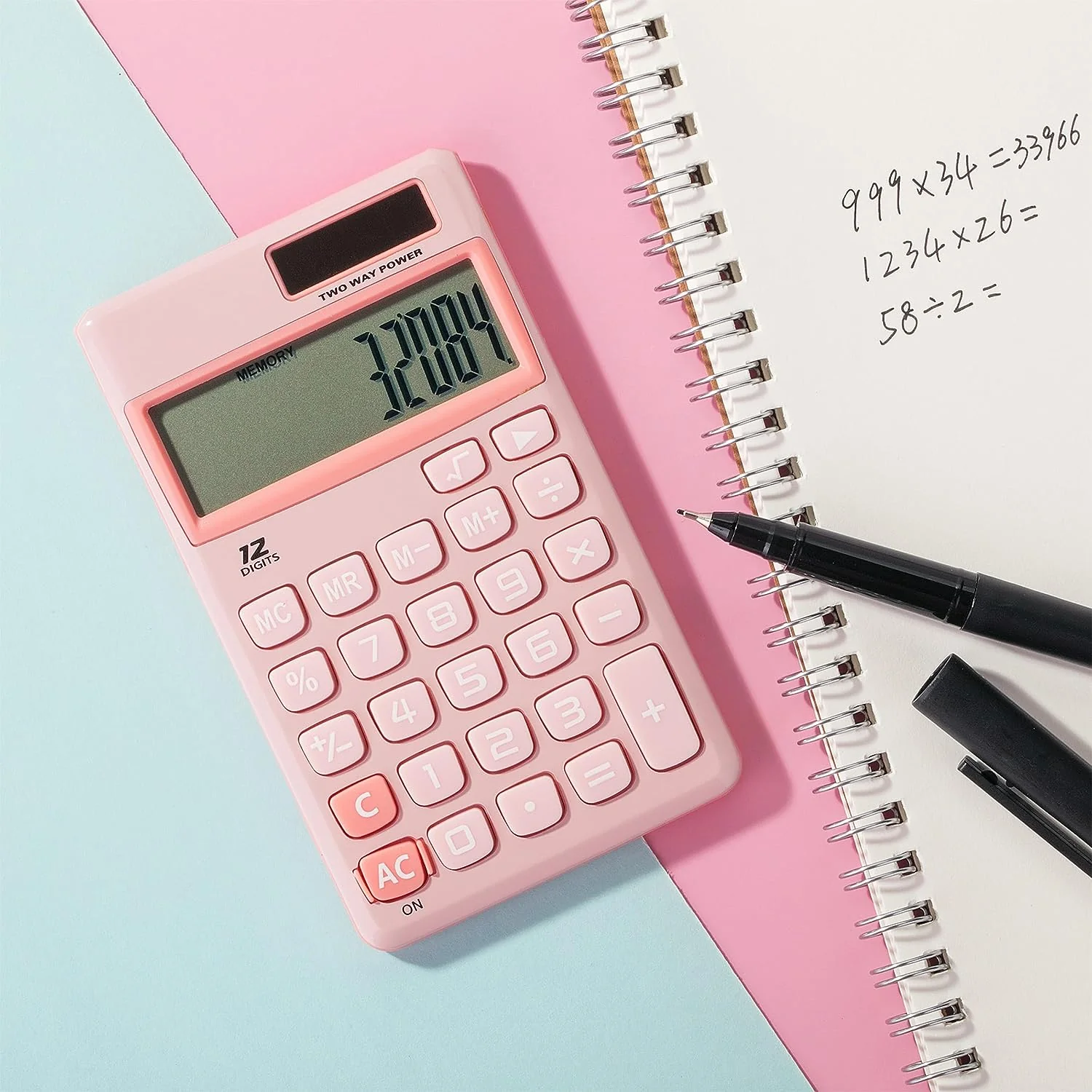 Cute Basic Calculator, 12-Digit, Light Pink, Solar, Handheld - Image 5