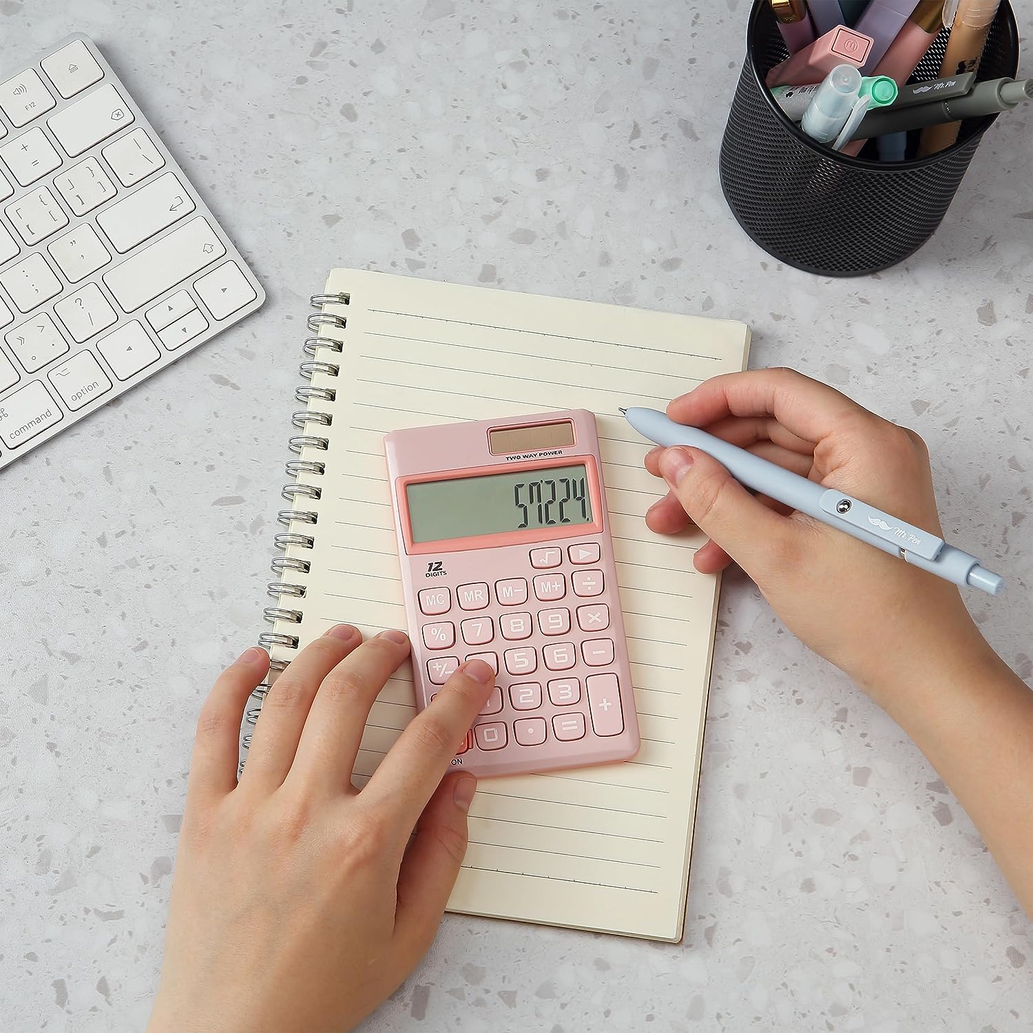 Cute Basic Calculator, 12-Digit, Light Pink, Solar, Handheld - Image 6