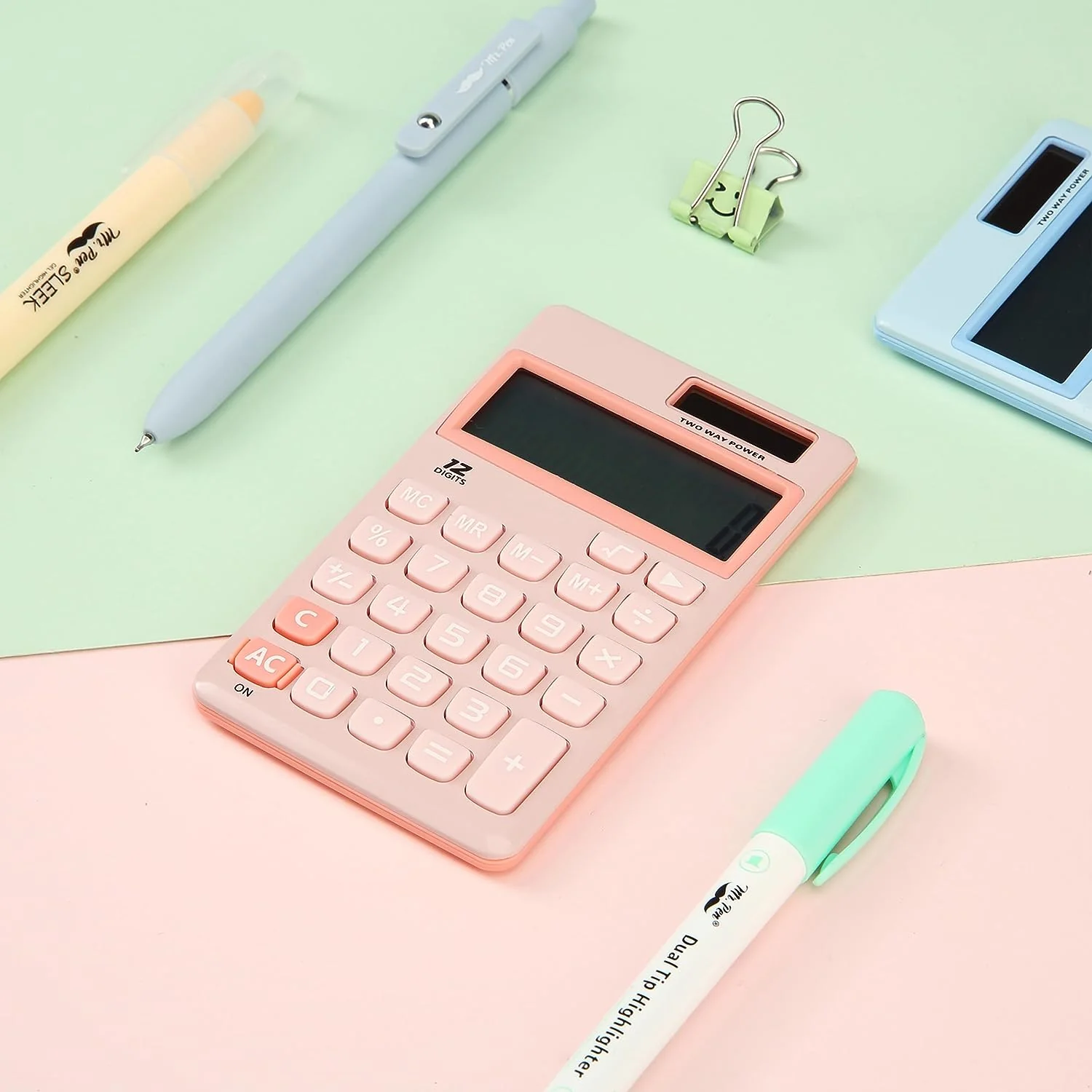 Cute Basic Calculator, 12-Digit, Light Pink, Solar, Handheld - Image 7
