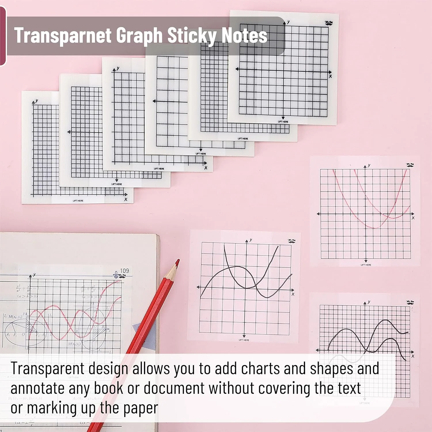 Transparent Graph Paper Sticky Notes, 3x3, 300 Sheets, + Fineliner - Image 4