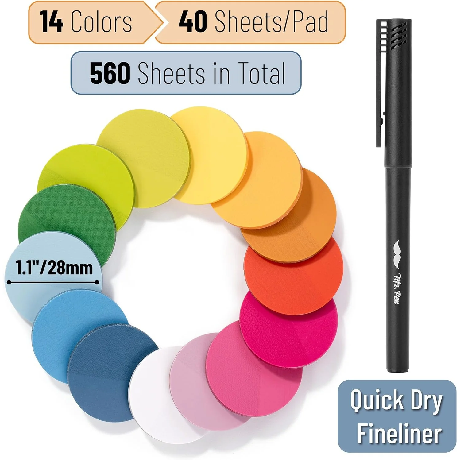 Transparent Round Sticky Notes, 560 Pcs, Assorted Colors, 28mm, Sticky Tabs with Quick-Dry Pen - Image 12
