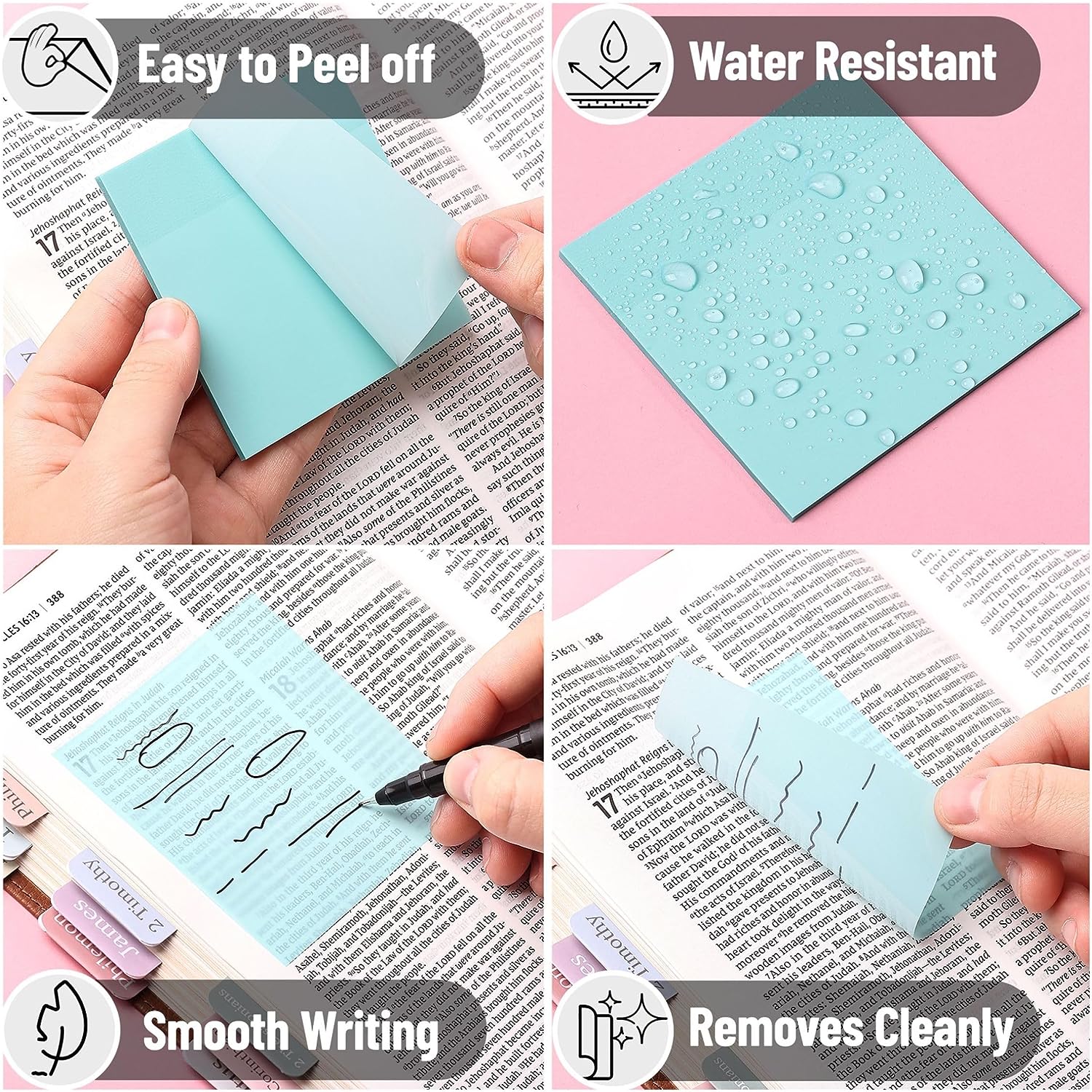 Transparent Sticky Notes 3"x3", 200 Sheets, Morandi Colors, 4 Pads with Quick-Dry Pen - Image 5