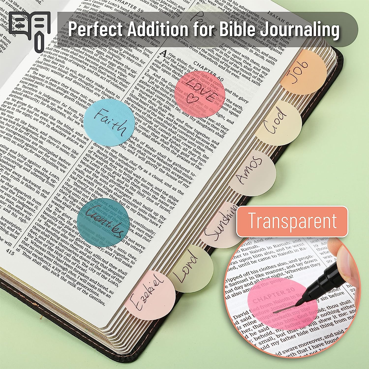 Transparent Sticky Notes, 560 Pcs, Pastel Colors, Round Translucent Sticky Notes, Sticky Note Tabs, Pastel Sticky Notes, See Through Sticky Notes Transparent, Bible Sticky Notes - Image 3
