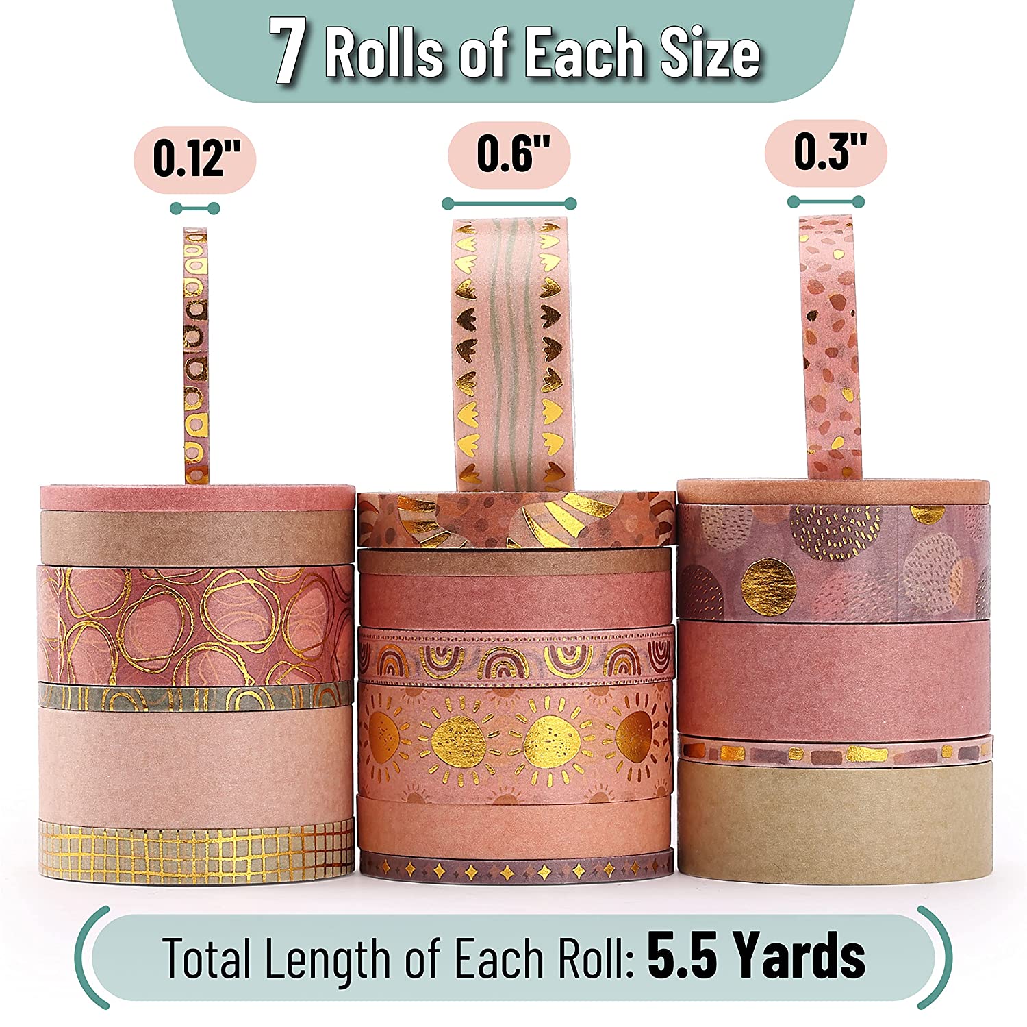 Washi Tape Set, 21 Roll, Boho Design, Decorative Tape, Washi Tapes, Cute Washi Tape, Cute Tape, Colored Tape, Scrapbook Tape, Washi Tape Cute, Washi Tape for Journaling, Craft Tape - Image 12